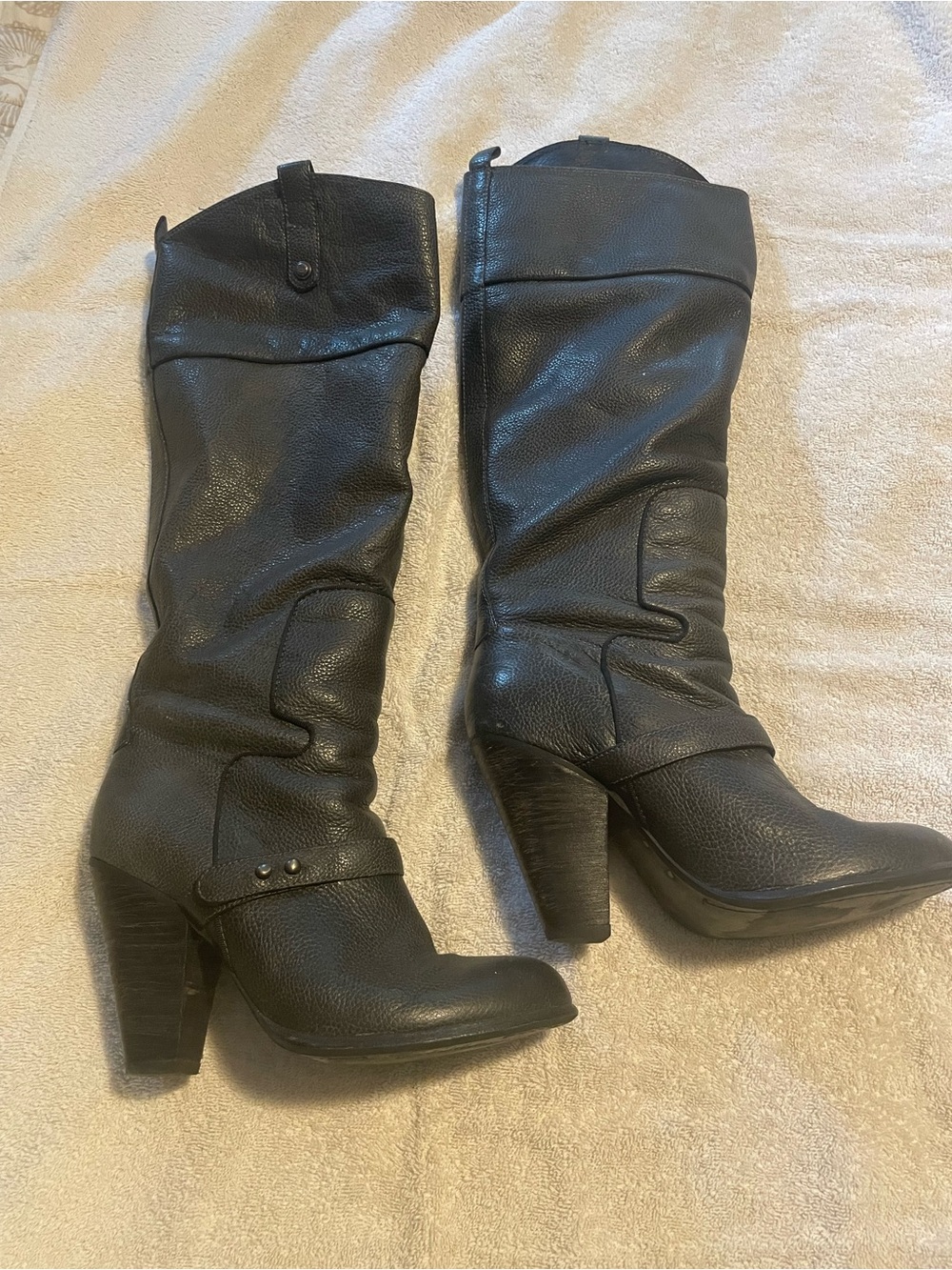 Steve Madden Black/grey Leather Mid-Calf Heeled Boots